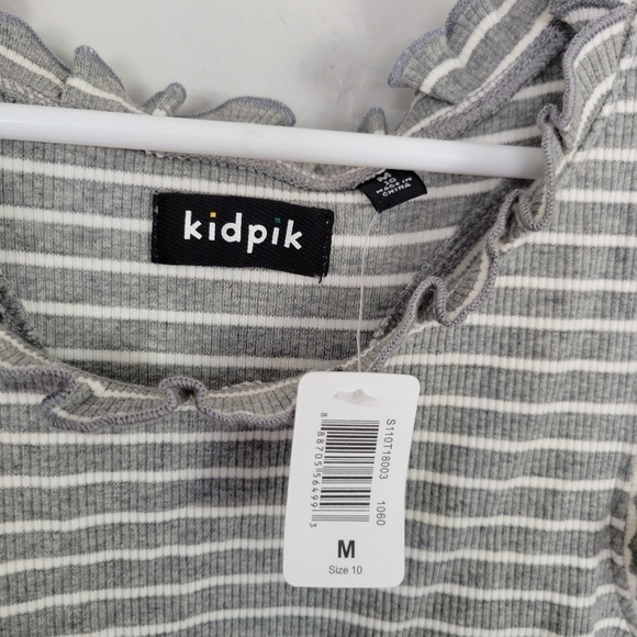 Kidpik NWT Grey & White Striped Tank Top Racerback Ruffle Trim Girls Medium 10 - Picture 3 of 5